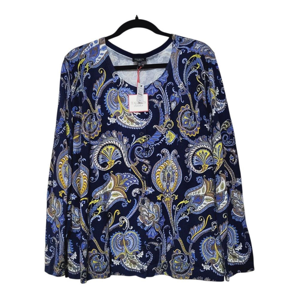 Talbots Paisley Cardigan Sweater 3X Plus Petite NEW - The Talbots Classics Blue - Picture 9 of 9